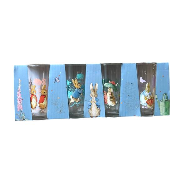 Beatrix Potter Peter Rabbit Glass Tumblers 16oz Set of 4 Spring Floral NEW - Picture 7 of 15